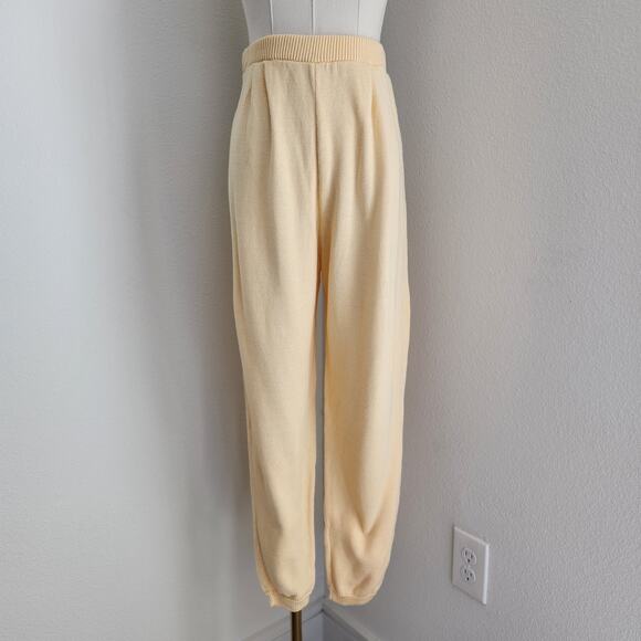 Staccato Pants - Vintage 90s Pastel Butter Yellow Cotton Knit High Waisted Jogger Pants XS S